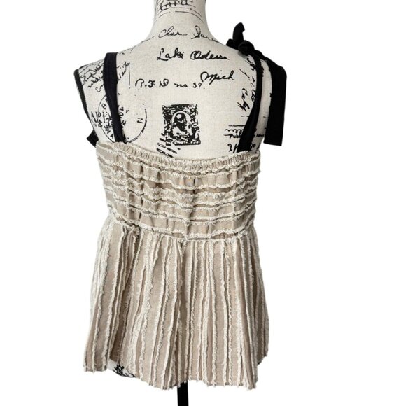 Anthropologie Maeve Soeli Textured Fringe Tank Top Black Ribbon Strap Size M - Picture 5 of 8